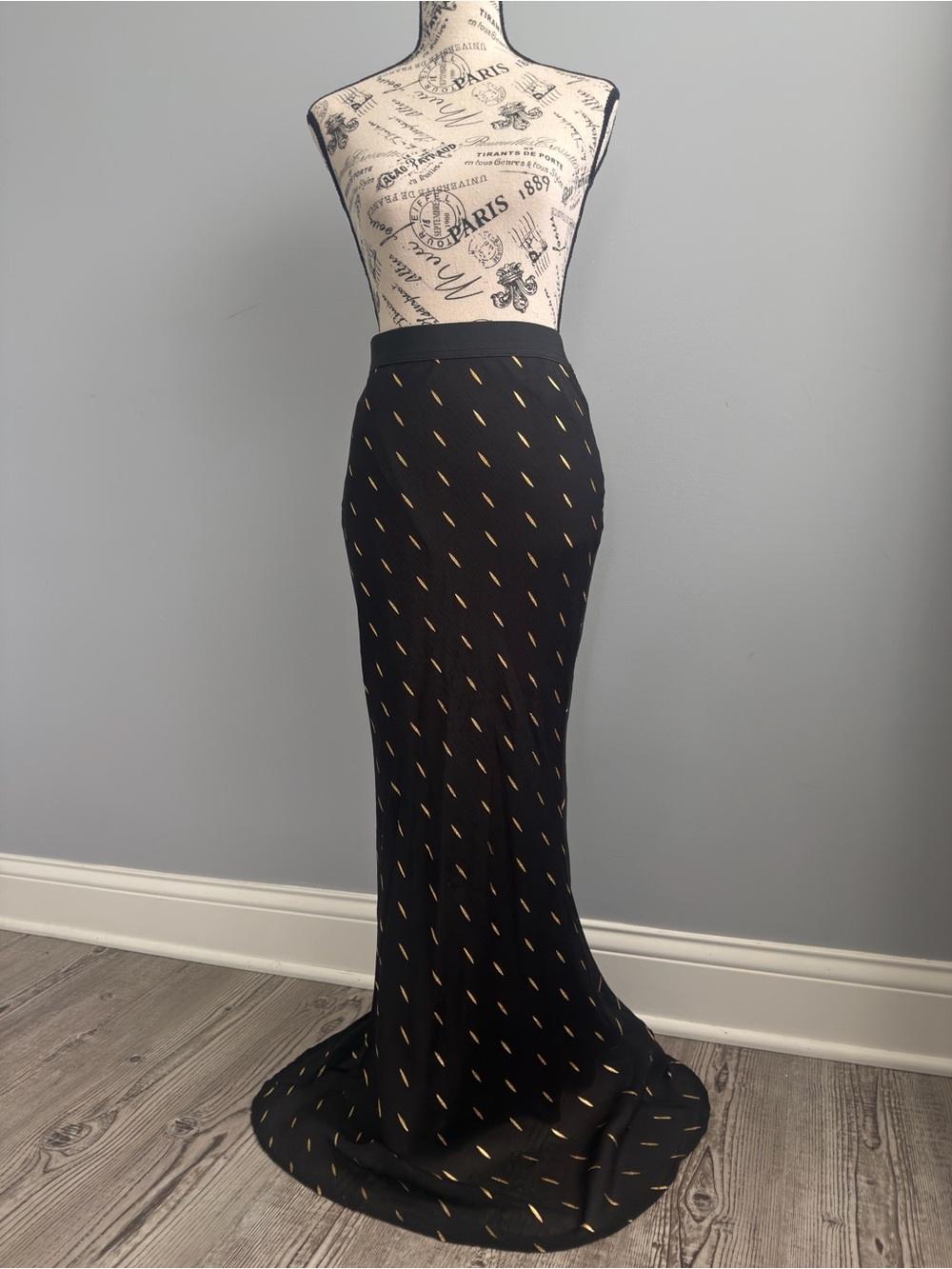 Nordstrom Black Maxi Skirt with Gold Diagonal Pinstripes